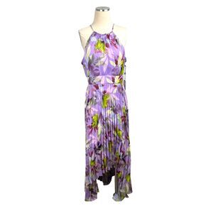 NWT Laundry By Shelli Segal Womens Lilac Floral Hi-Low Maxi Dress Size 10 Halter